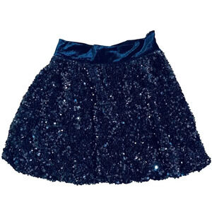 NWOT Zara‎ Girl Dark Blue Sequin Velour Skirt Size 13/14 Velvet Formal Holiday